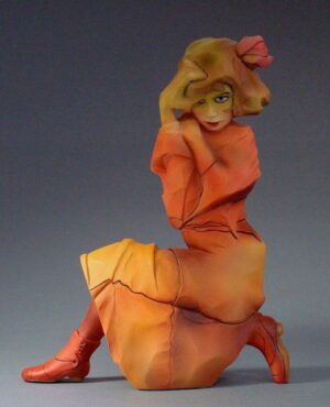 Kniendes Mädchen in orange-rotem