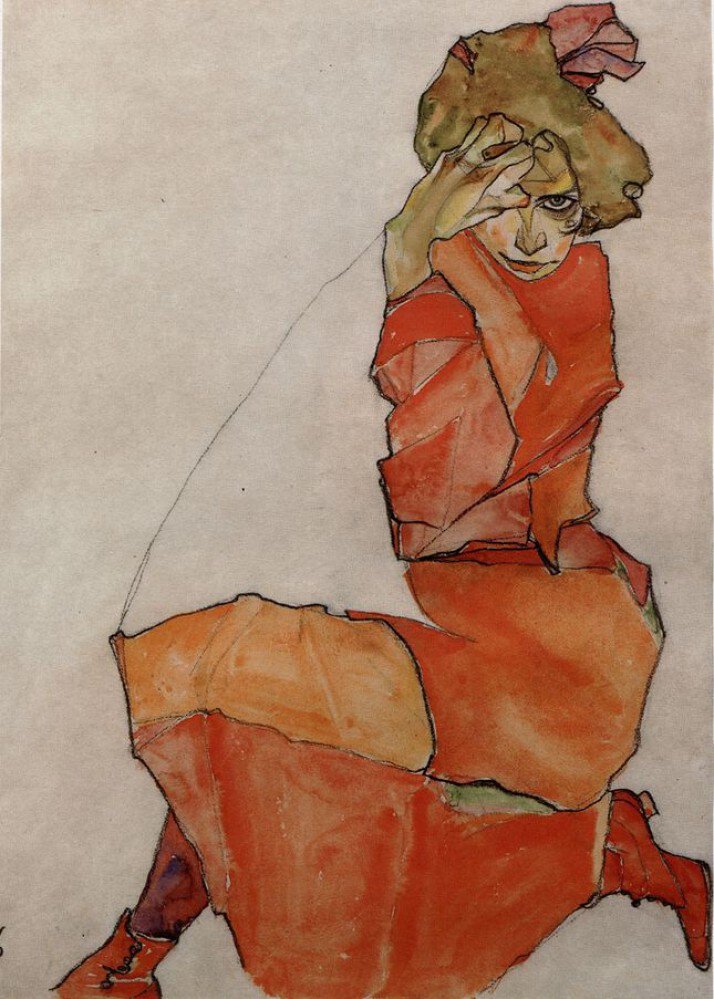 Kniendes Mädchen in orange-rotem - Image 2